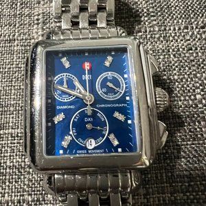 Pre-Owned Michele Deco Blue Dial Diamond Women's Watch MWW06P00A0956